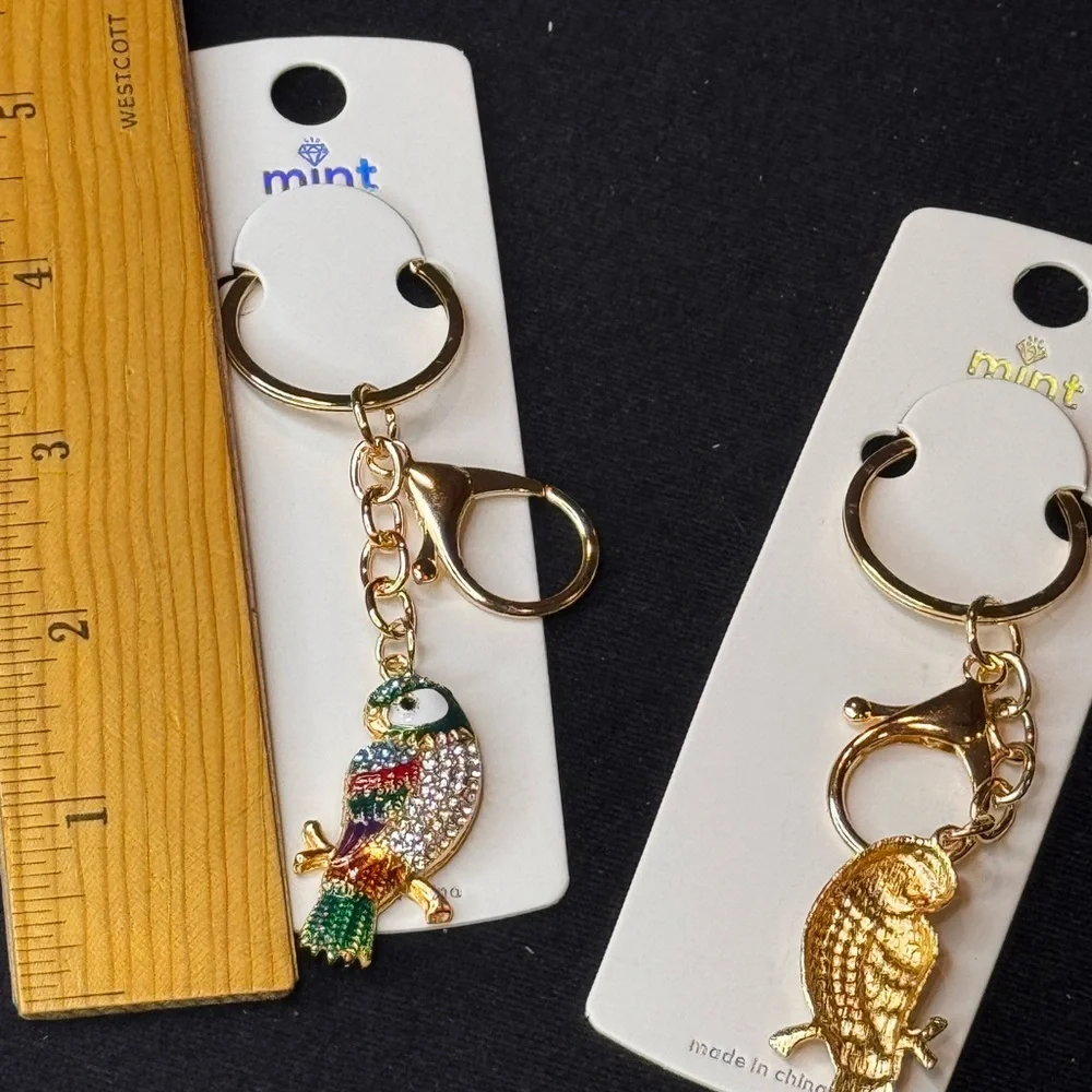 Mint Green and Red Tropical Bird Charm Keychain Bag Charm